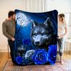 Mystic Wolf and Blue Rose Moonlight Print Throw Blanket Cozy Plush Decorative Bed Cover Boho Fantasy Aesthetic Gift for Bedroom