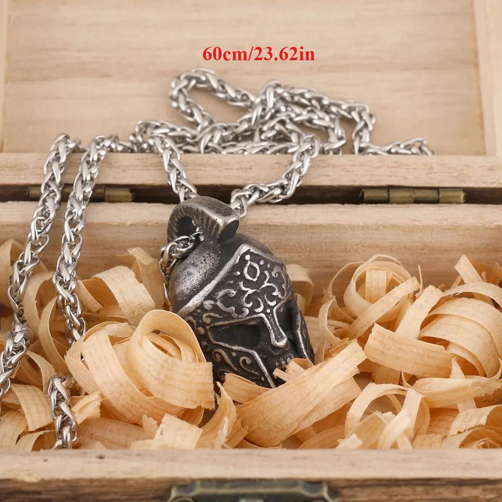Skull Helmet Warrior Pendant Necklace Talisman Rune Necklace Jewelry Motorcycle Rider Punk Hip Hop Gift
