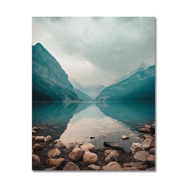 Scandinavian Natural Landscape Wall Art Poster Mountain Lake Boat Print Oil Painting Modern