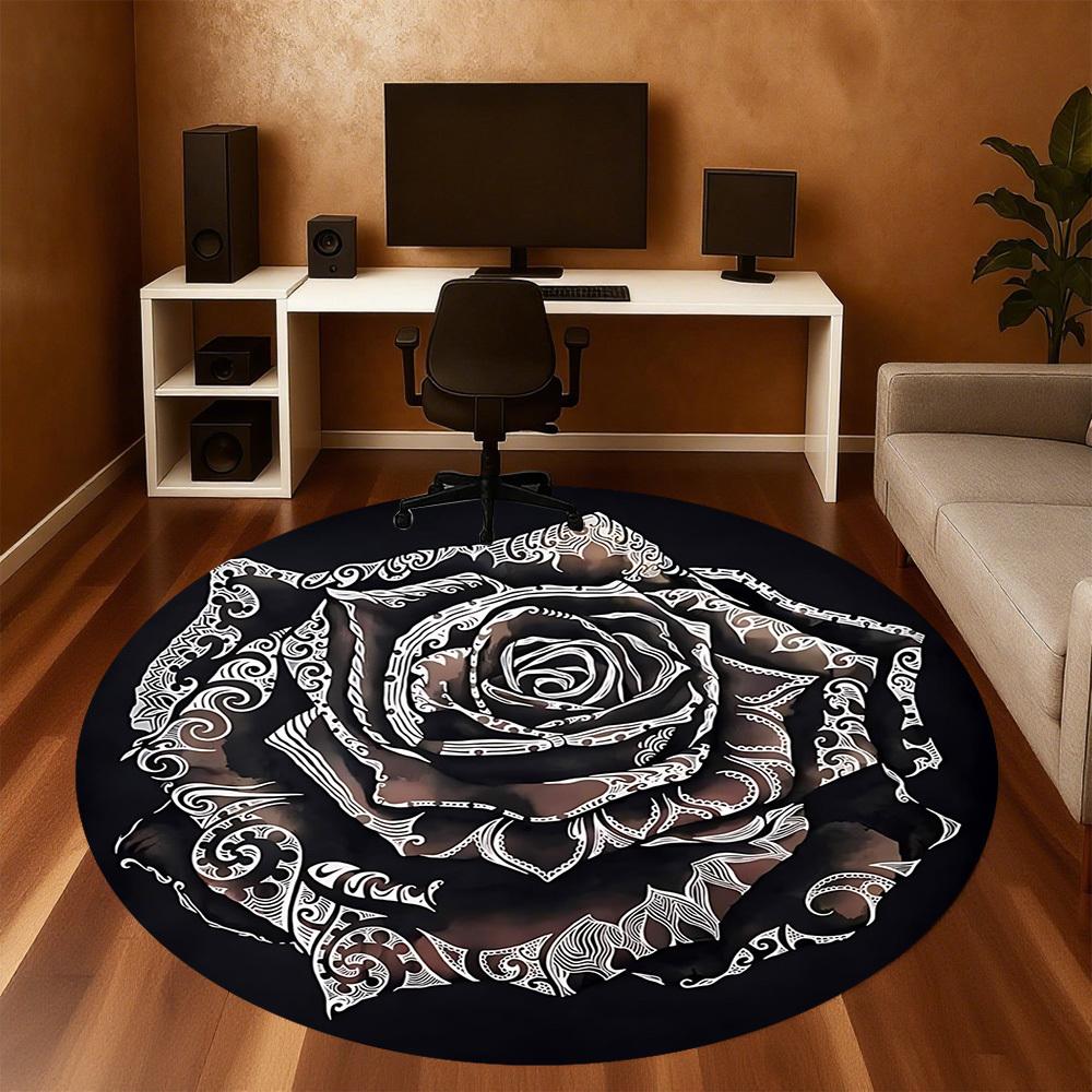 1pc Rose Pattern Round Chair Mat Office Area Rug - Non-Slip, Floor Mat for Office, Bedroom, and Indoor Decor P127118