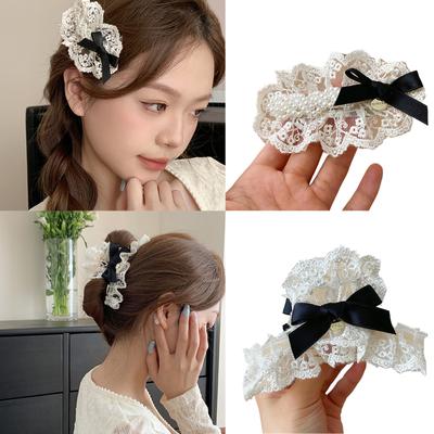 Hübsche Haarklammer im französischen Stil mit Schleife/Blumenform, Haarspange für Frau, Make-up, Pferdeschwanz-Frisur, zarte Klemme für Mädchen