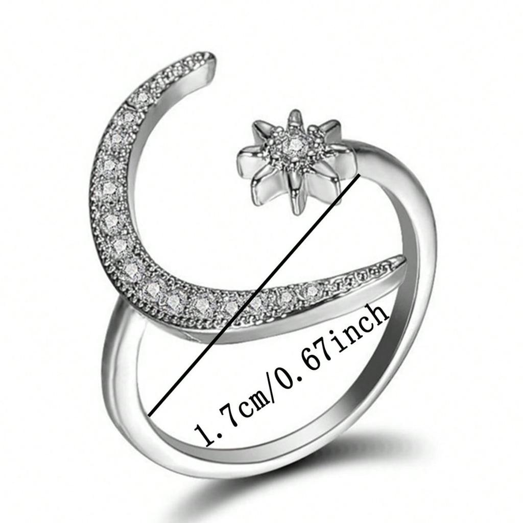 1pcs Light Luxury Star Moon Ring, Simple Opening Design, Fashionable and Versatile Accessory Ring