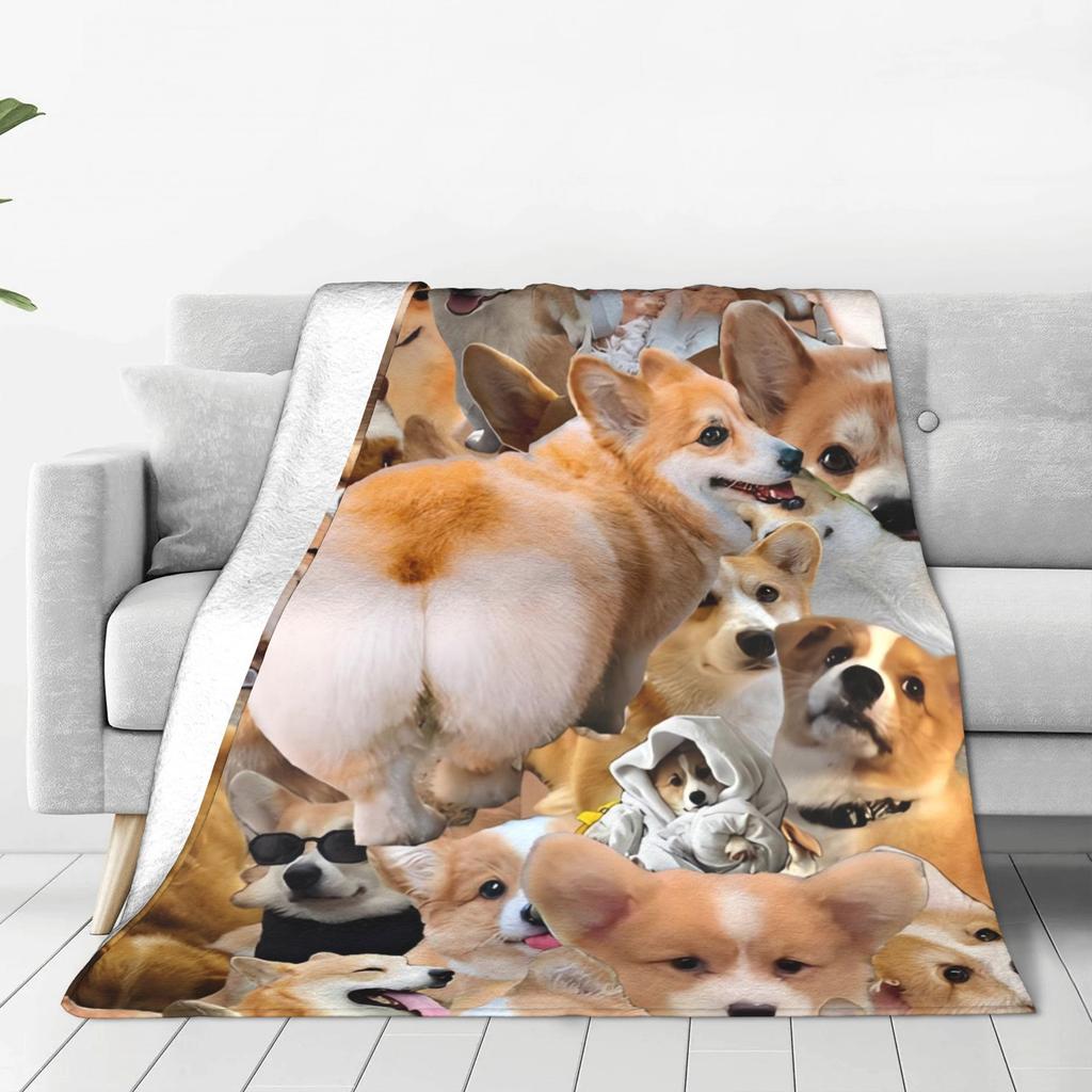 Corgi Dog Blanket  Airplane Travel Flannel Throw Blanket For Couch Bed Warm Soft Custom Quality Bedspread Gift