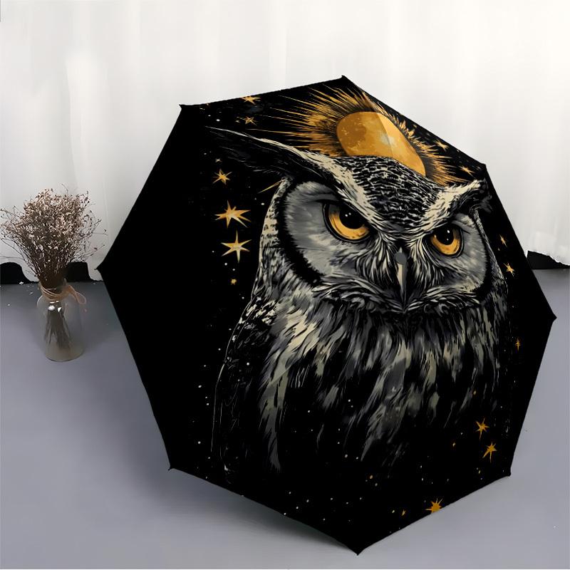 1pc Celestial Owl Print Automatic Umbrella - Automatic Opening And Closing, Sturdy Iron Frame, Portable Folding Design yy251018205