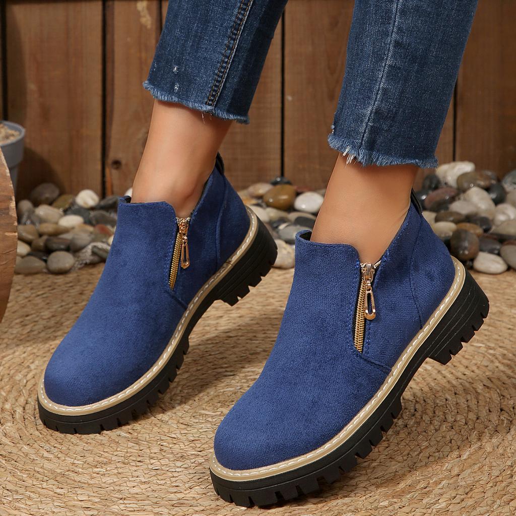 2025 round head side zipper Martin boots short boots thick heel new autumn and winter large size foreign trade women's short boots