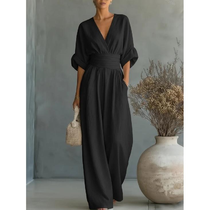 Tuta Elegante Monocolore con Scollo a V e Cintura in Vita per Donna - Nuova Collezione Primavera/Estate 2026