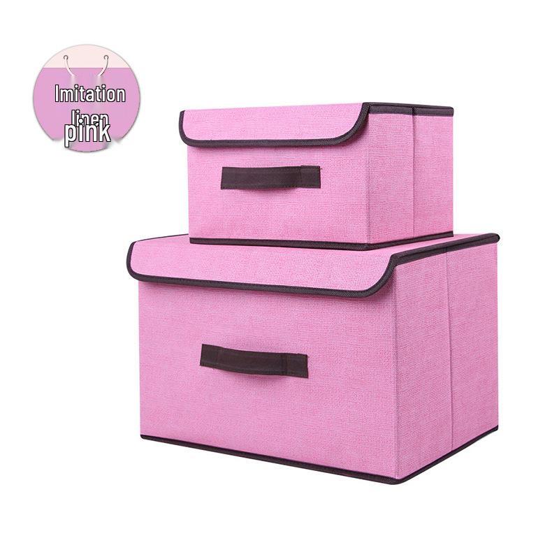 Foldable Dustproof Linen-Style Storage Box with Lid for Clothes and Sundries
