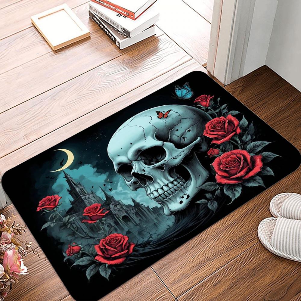 Evil Flowers and Skeleton Terror Anti Slip Door Mat Floor Mat Carpet Carpet Kitchen Entrance Home Balcony Foot Mat