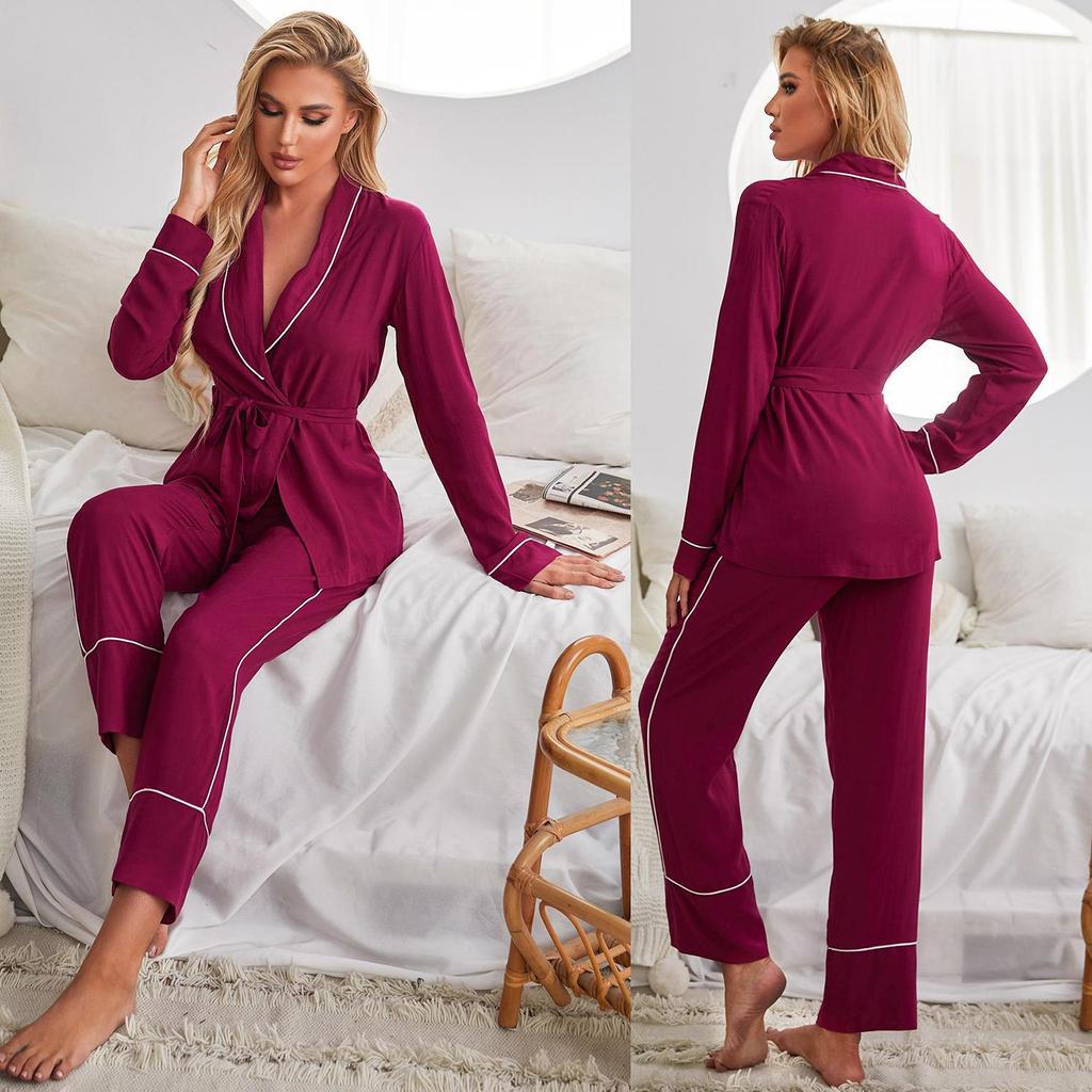 Women’s Sleeping Suits BRIGHT DEER Long Sleeves Robes Long Pants Set 2 Pieces Pajamas Home Clothing Sleep Lounge Wear