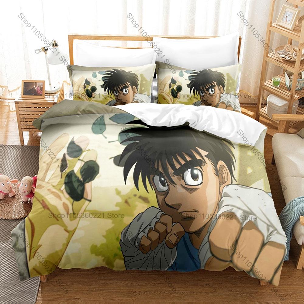 Cool Hajime No Ippo Bedding Set Duvet Cover + 2 Pillowcases Boxing Sports Anime Ippo Makunouchi Fighting Cool Bedroom Decor