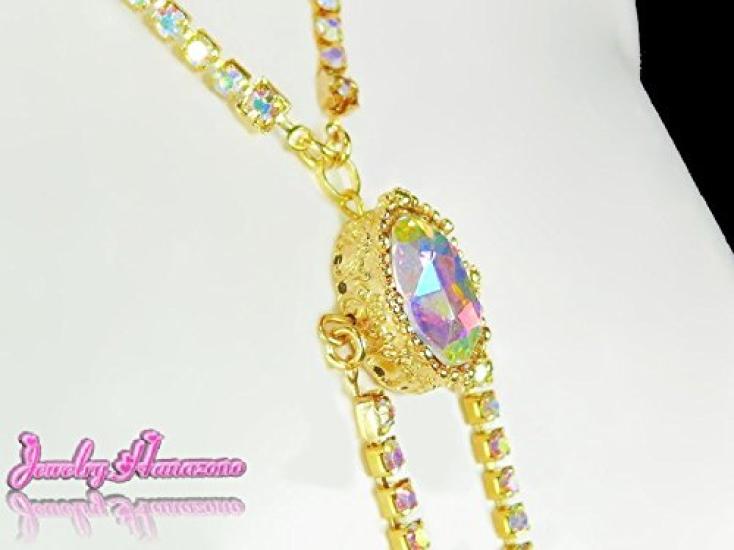 Hanazono Jewelry Oval Closed Diamond Lane Nipple Necklace with Crystal AB Gold Aurora Design, Nipple Accessory, Nipple Ring, Nipple Necklace,