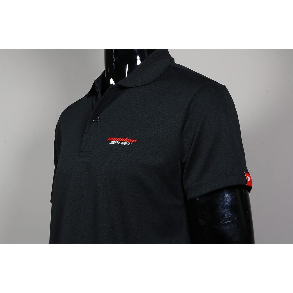 Monster Sport Embroidered Polo Size Short Dry UV ZWS74KL Shirt, Black, L, Sleeve, Moisture-Wicking, Quick-Drying, Mesh, UPF20, Protection,