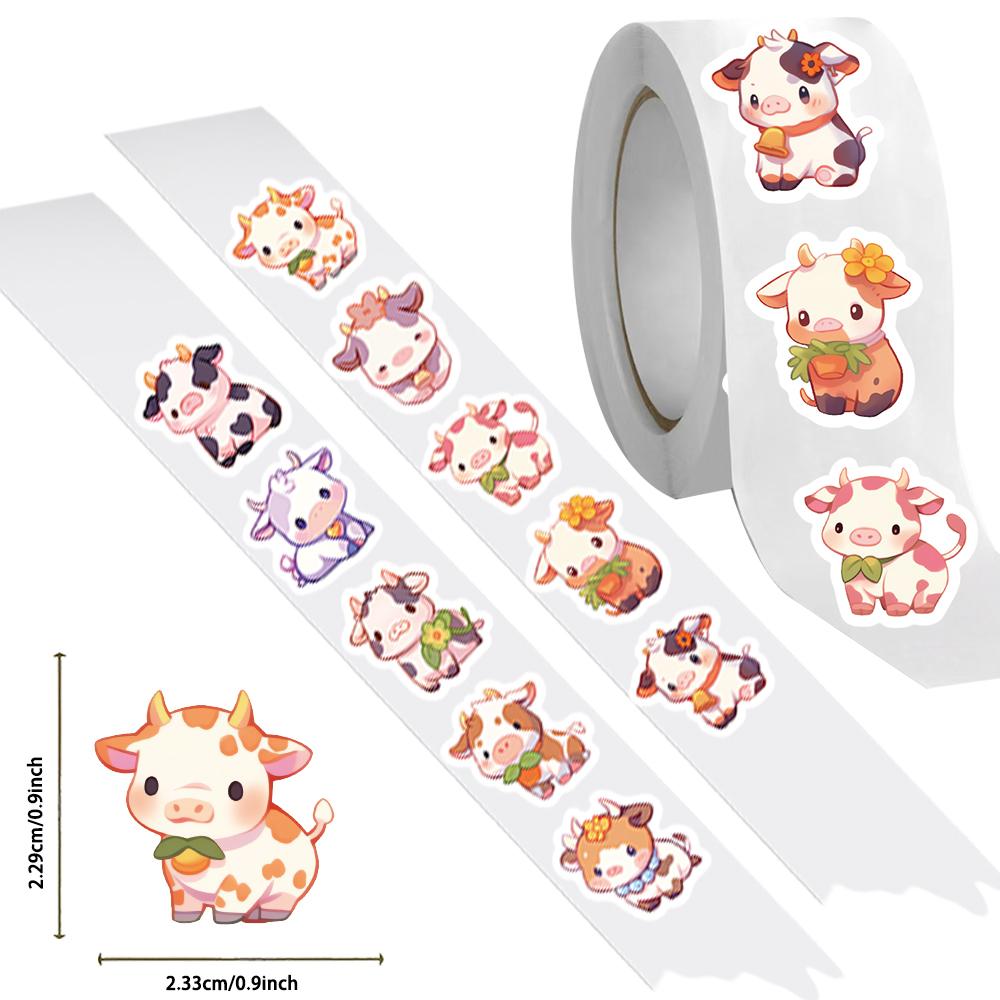 Superior-Grade 500Pcs High-Standard Cute Premium-Quality Cows Premium-Quality Stickers First-Class Rolls Top-Grade Aesthetic High-Standard Cartoon