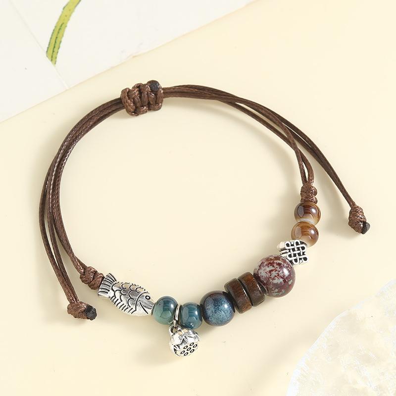 Ceramic Bracelet  A Stylish, Vintage Ethnic-style Handmade Woven Bracelet with String Beads.