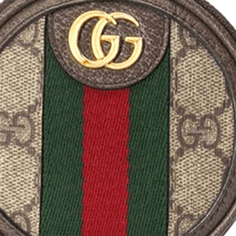 Gucci Ophidia Logo Stripe Trim Canvas And Leather Round Coin Purse Clutch Women Clutch Ebony Brown 574840-96IWG-8745