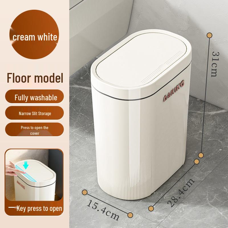 Press-Type Trash Can with Lid and Wheels for Bathroom Crevice