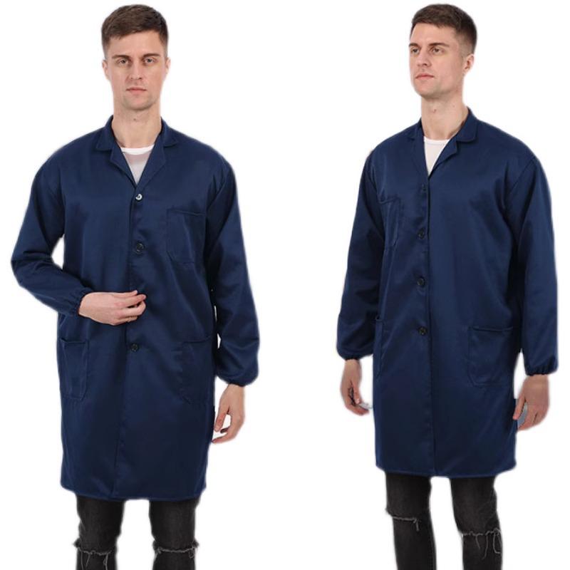 Thickened Blue Wear-Resistant Long Sleeve Lab Coat with Custom Print Logo for Labor Protection in Food Handling