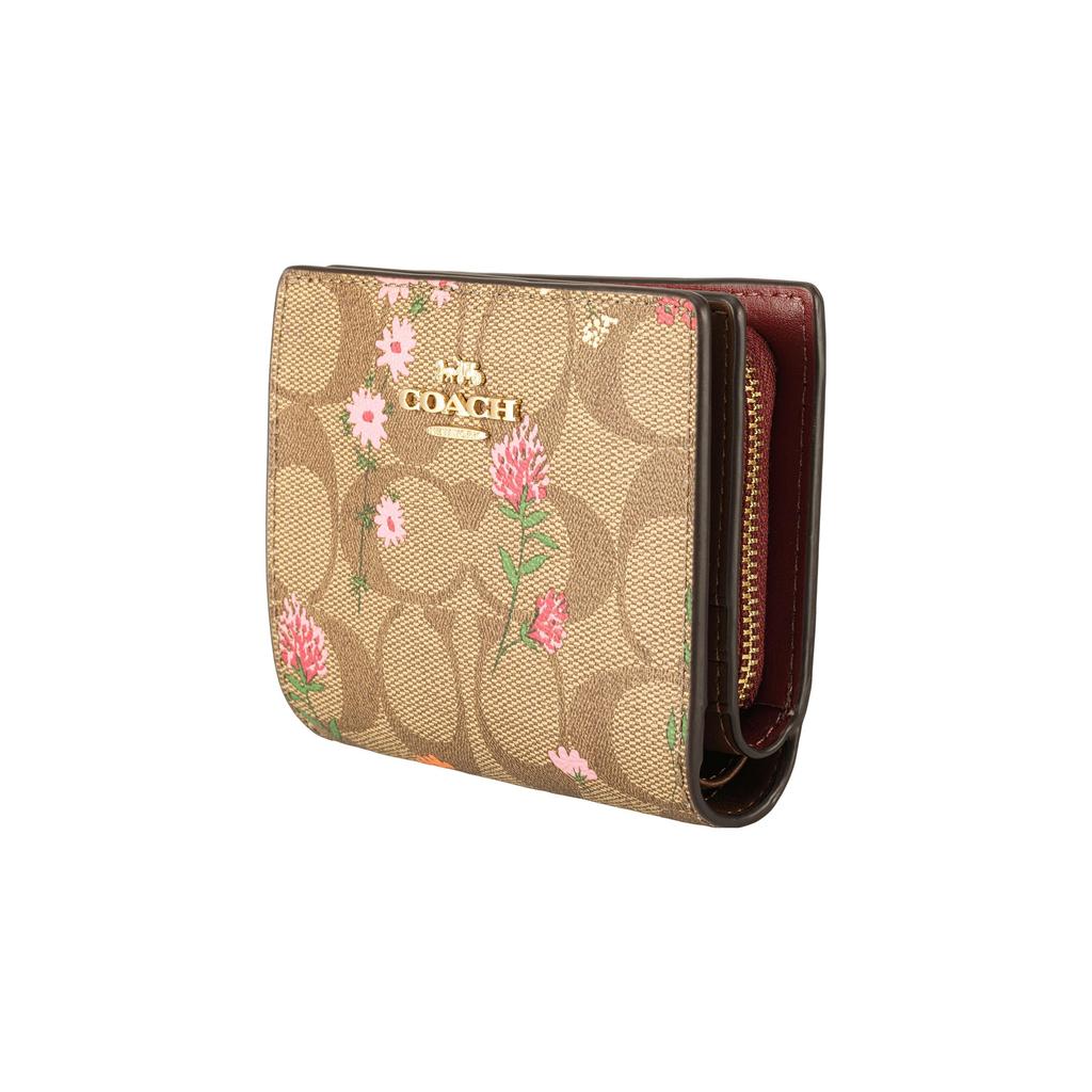 Coach Snap Wallet Classic Monogram Canvas With Leather Wildflower Print Two-Fold Wallet Women Wallet C8734-IME7V