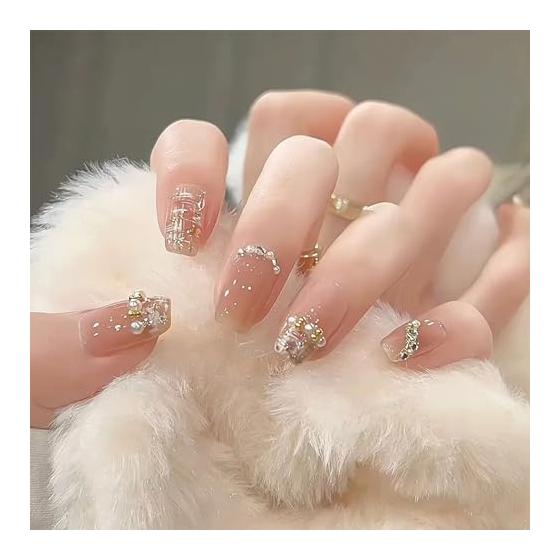 XUZOO Nail Tips 3D False Nails Short Long Cute Stylish Popular Simple Bride Nail Tips Wedding False Nails Crystal Butterfly 3D Nail Tips Nail Tips