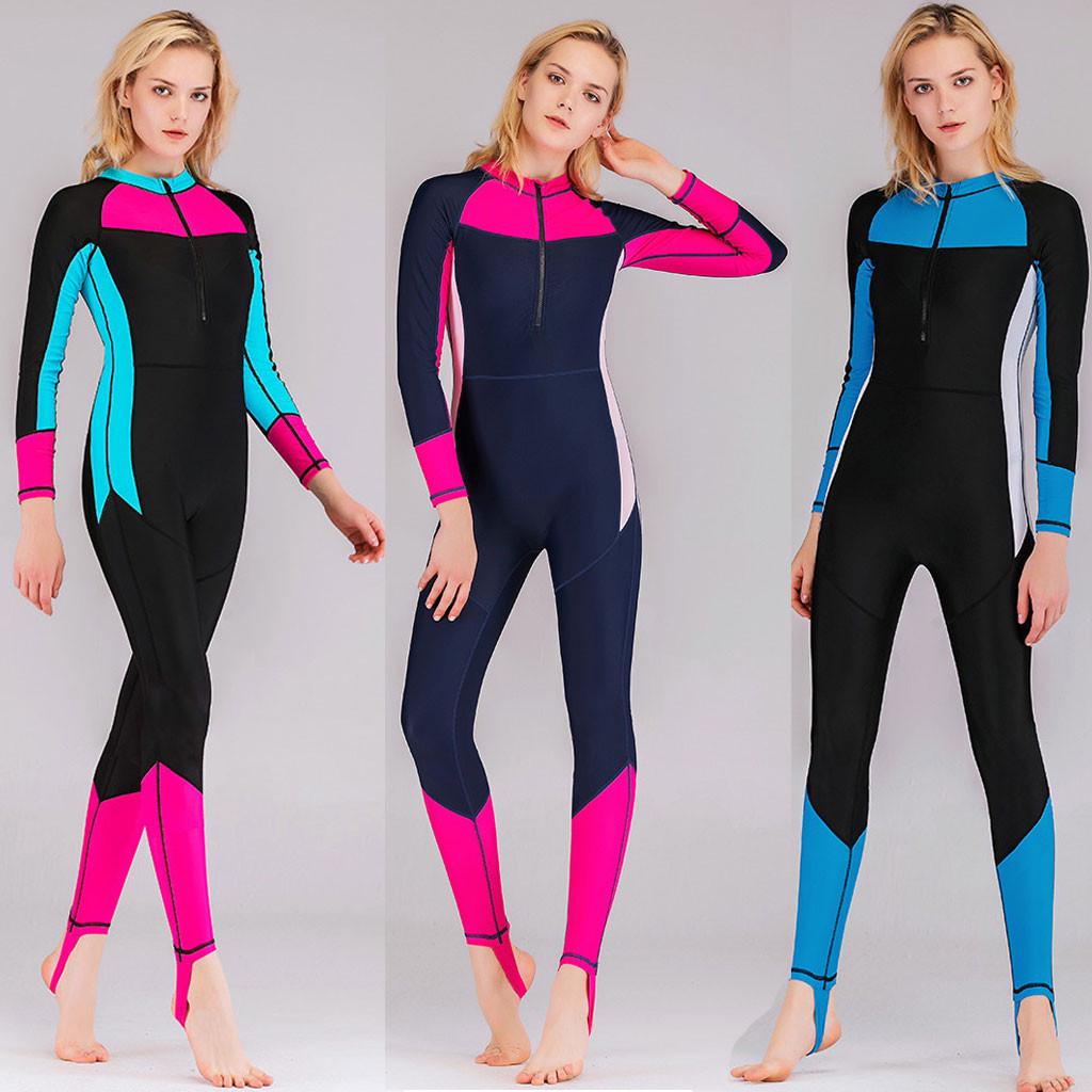 Women Patchwork Sunscreen Swim Surfing Snorkeling Diving Coverall Swimsuitbuy at a low prices