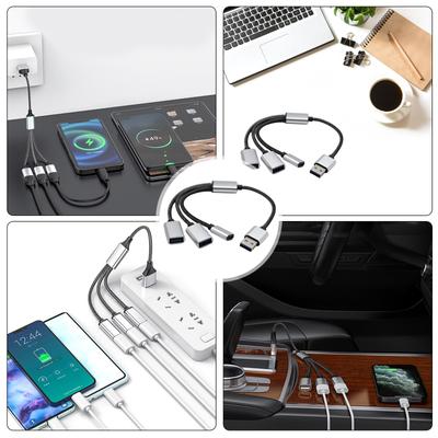 USB 2.0-Stromverteilerkabel, 1 Stecker auf 2 Buchsen, Adapter mit USB C zum Laden und zur Datensynchronisierung für Laptop-Computer