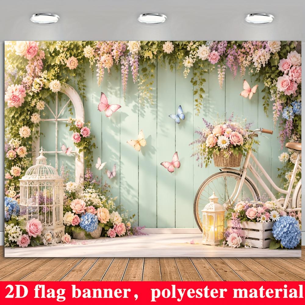1Pcs Romantic Spring Floral Garden Retro Bike Decoration Background Spring Backdrop Decorations For Photo Studio Booth Party