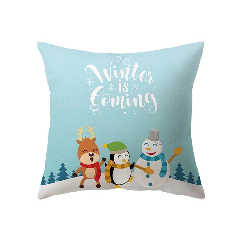 Cute Elk Christmas Theme Print Pattern Cushion Cover Home Living Room Sofa Decoration Square Polyester Pillow Pillow Cover