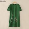 ZANZEA Rochie casual cu mânecă scurtă cu decolteu O cu broderie pentru femei