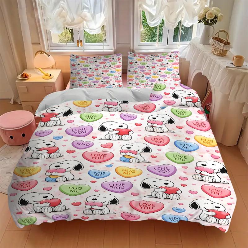 3Pcs Snoopy Hearts Love Kiss Bedding Sets For All Sizes New 3D Printed Bed Cover Comforter Duvet Cover Pillowcase Bedroom Decoration