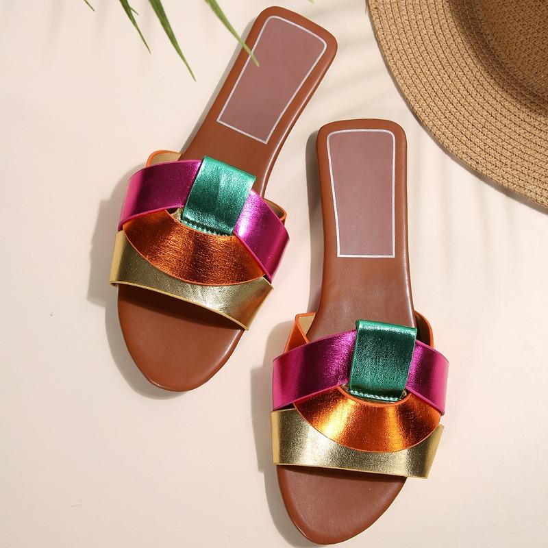 2025 New Summer Solid Color Flat Sandals 2025 Open Toe Outdoor Slippers Beach Women's Shoes Plus Size Zapatos De Mujer Slides