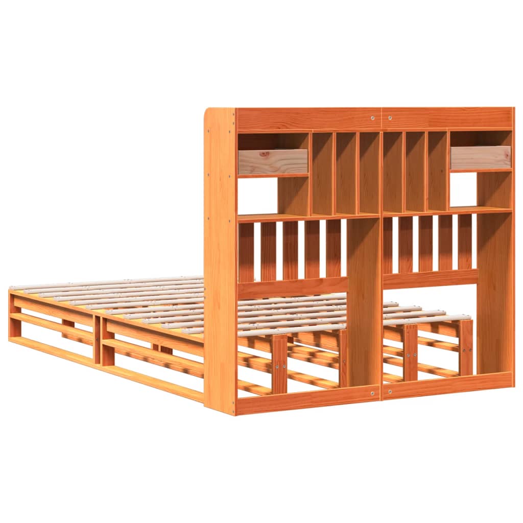 Solid Wood Bed with Shelf Without Mattress Wax Brown 135 X 190 Cm