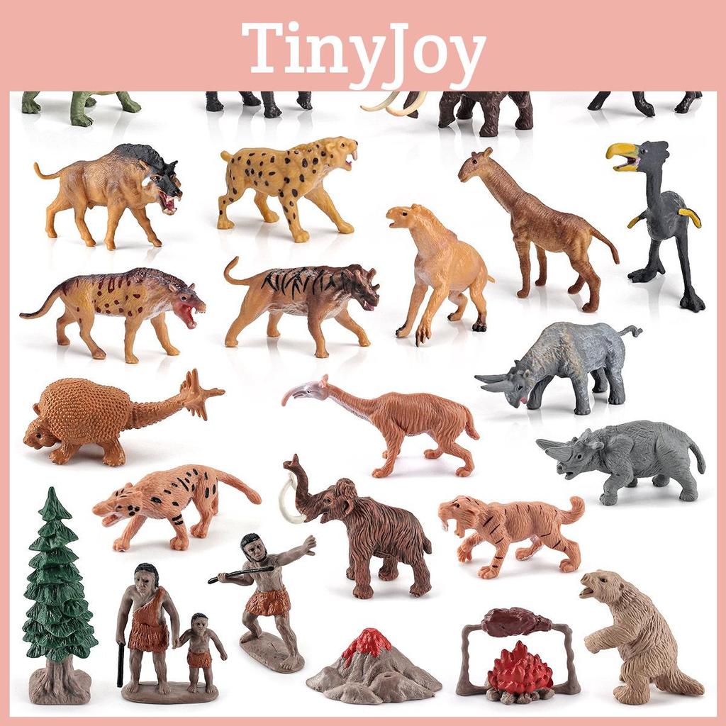 Detailed 24 Pieces Pvc Prehistoric Animals Model Set Featuring Megatherium And Sabertooth Tiger