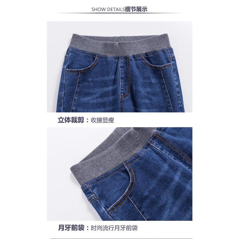 Fleece Jeans Dámské podzimní kalhoty s vysokým pasem v nadměrné velikosti s elastickým pasem