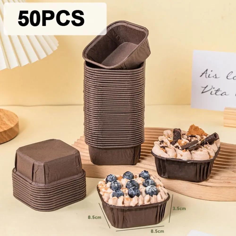 50Pcs Muffin Cupcake Paper Cups Square Cupcake Liner Baking Muffin Box Cup Case Kitchen Wedding Party Cake Decoration Cake Mold