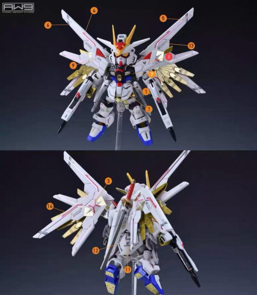 SDCS Mighty Strike Freedom Gundam Detail Up Modification Metal Parts with Decals High-Quality Water-Transfer