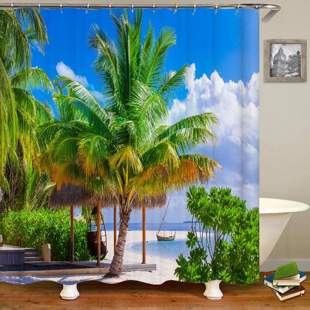 Seaside Scenic Beach Shells Shower Curtains Bathroom Curtain Frabic Waterproof Polyester Bath Curtains for Bathroom 180x180cm