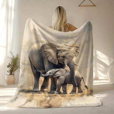 1 Stück Elefanten-Print Flanell-Decke Leicht Weich Überwurf Weich Ganzjahres-Tagesdecke für Sofa Camping Reise