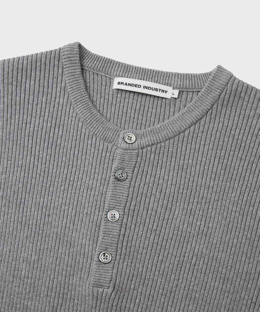 Beulaendideu Hard Twist Ribbed Henley Neck Half Knit [Melange Gray]