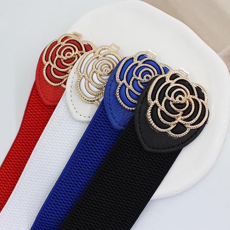 Retro Flower Shape Buckle Wide Elastic Waist Belt For Ladies Dresses Waist Belt Clothing Accessories Party Decoration