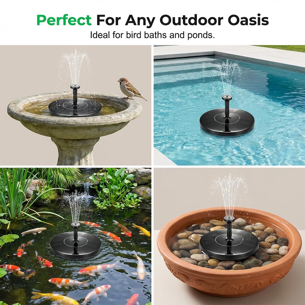 Solar Fountain for Bird Bath: Floating Mini Solar Water Fountain with 6 Nozzles for Garden, Pond, Pool, and Outdoor (16cm)