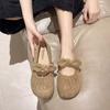 Folded Suede Bow Word with Shallow Mouth Single Shoes Spring New Gentle Fairy Style Casual Soft Sole Women's Shoes