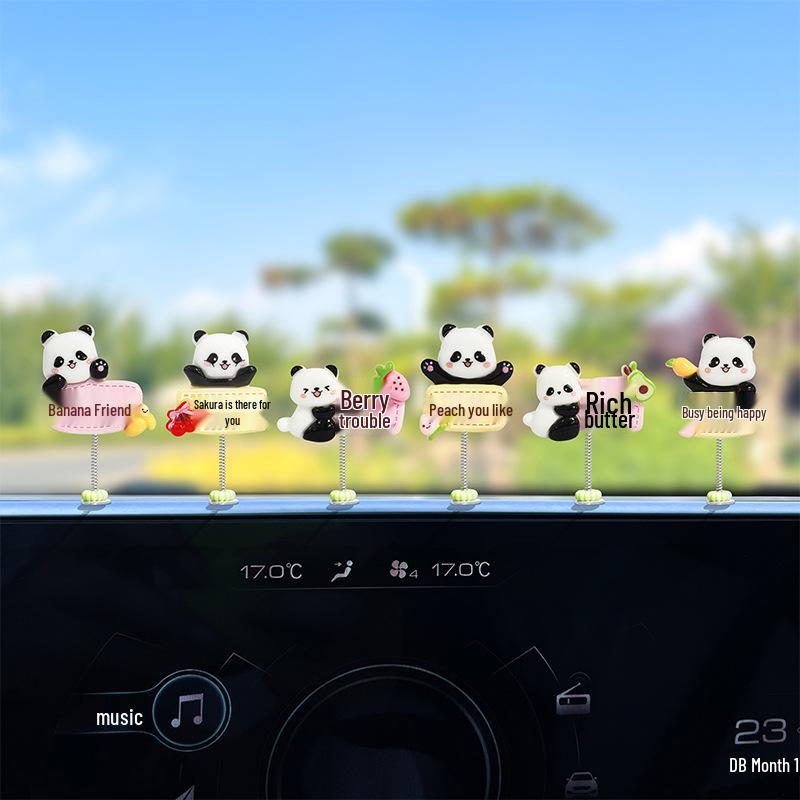 Adorable Fruit Panda Shaking Car Ornament - Electric Car Interior Console Decoration