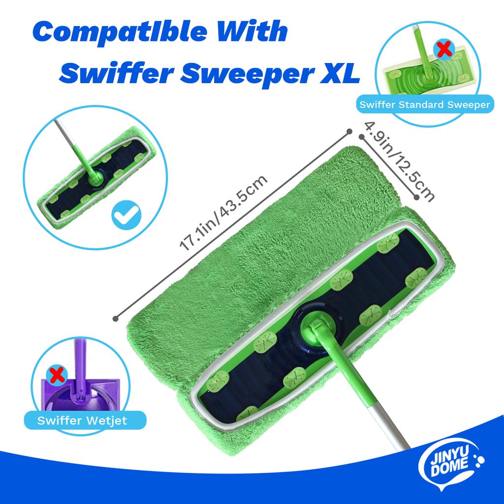 JINYUDOME Microfiber Mop Pads Reusable For Swiffer XL Sweeper Green Washable Dry Wet Mopping 17*5" Floor Cloths