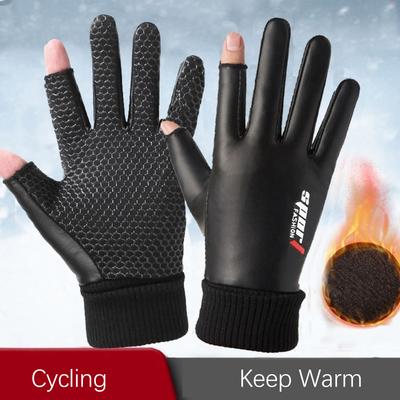 Herrenhandschuhe Herbst Radfahren Winter Zwei-Finger Samt Warm Rutschfest Männlich Wasserdicht Sport Touchscreen Wandern Angeln Handschuhe