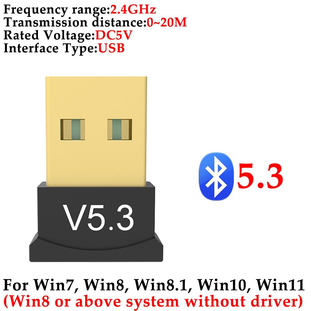 USB Bluetooth 5.3/5.1/5.0 Adapter Wireless Dongle Adapters Support Computer Laptop For Windows 11/10/8.1 Audio Transmitters