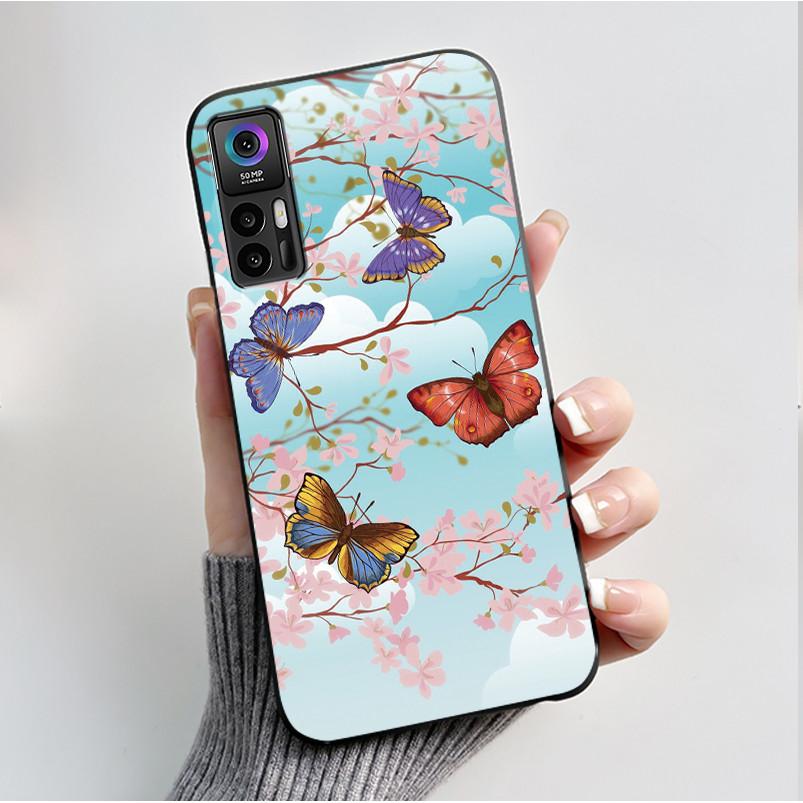 Case For TCL 30 Plus 30 5G T676K T676J T676H T776H Phone Case Fashion Butterfly Flowers Black Silicone Shockproof Cover Casing