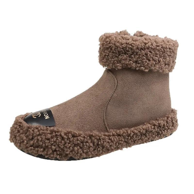 Thickened non-slip snow boots women's 2025 new thermal velvet cotton shoes winter flat-bottomed short boots Martin boots tide