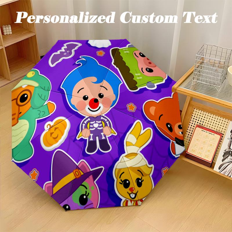 8‑Rib Automatic Umbrella, El Payaso Plim Plim Design Foldable Umbrella for Sun Rain Protection Travel
