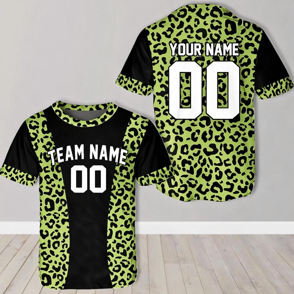 Custom Leopard Print Baseball Jersey Men Women Round Neck Team Name Number Sports Shirt Personalized Uniform Top Gift Custom Tee