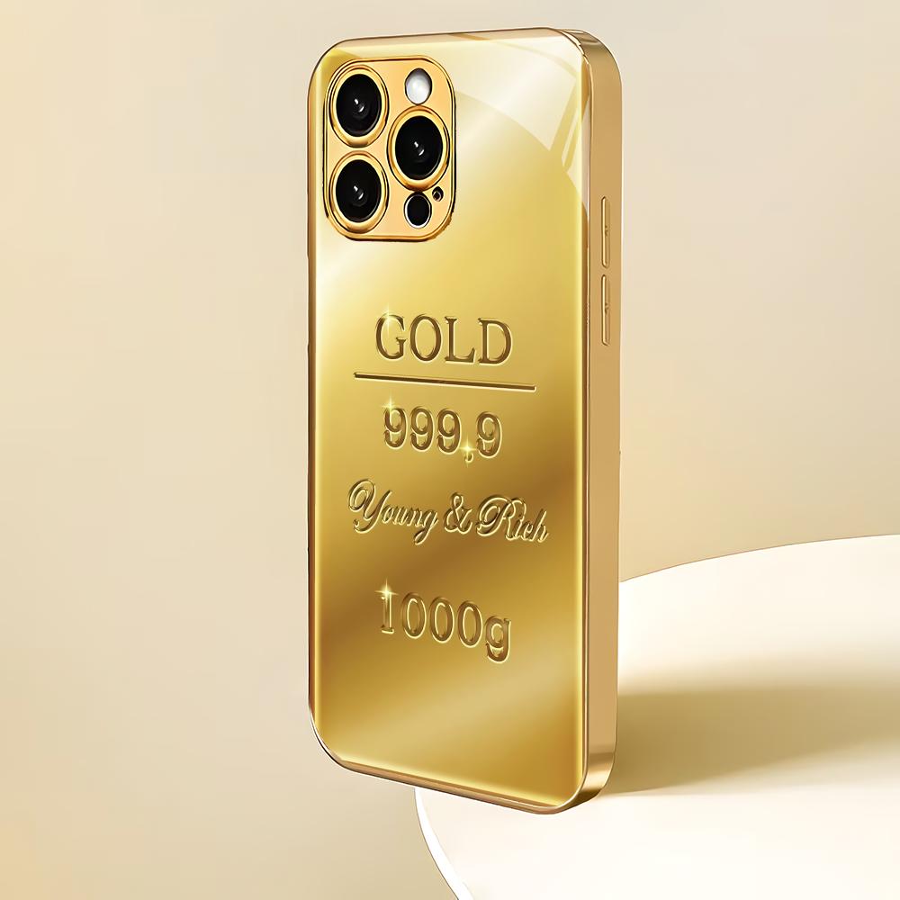 Kreative goldene Ziegel-galvanisierte Glas-Handyhülle geeignet für iPhone 17 16 15 14 13 12 11 Pro/Max/Plus stoßfeste Rückseite